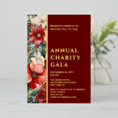 赤エレガント緑フローラチャリティーイベントガラパーティー 箔招待状 (立ち正面)