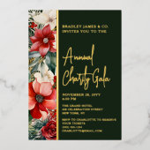 赤エレガント緑フローラチャリティーイベントガラパーティー 箔招待状 (正面)