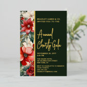 赤エレガント緑フローラチャリティーイベントガラパーティー 箔招待状 (立ち正面)