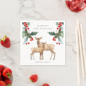 赤エレガント緑ホリーベリーディアデュオ新年 スタンダードカクテルナプキン (インサイチュ)