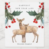 赤エレガント緑ホリーベリーディアデュオ新年 ワインラベル (シングルラベル)