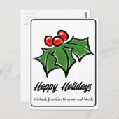 赤エレガント緑ホリー離れホリーベリー ポストカード (正面/裏面)