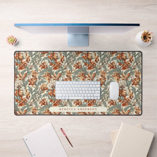 赤エレガント緑ヴィンテージスタイルフローラルパターン デスクマット (オフィス1)