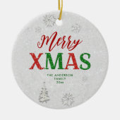 赤エレガント緑Rhinestoneホワイトメリークリスマス セラミックオーナメント (正面)