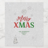 赤エレガント緑Rhinestoneホワイトメリークリスマス ワインラベル (シングルラベル)