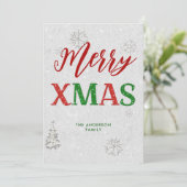 赤エレガント緑Rhinestoneメリークリスマスフォト シーズンカード (スタンド正面)