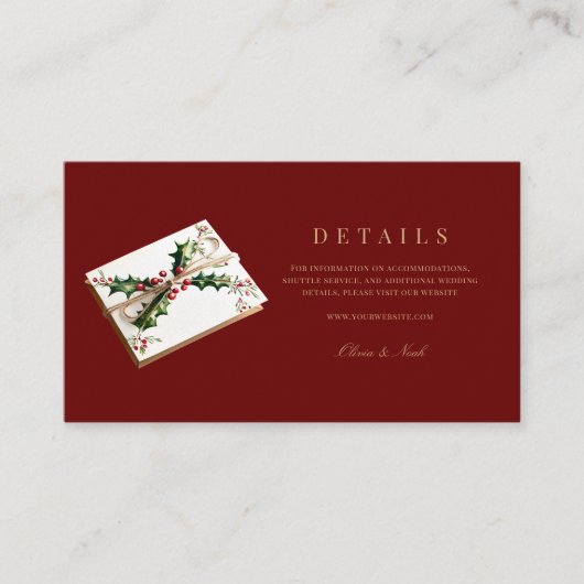 赤エレガント聖降誕祭結婚詳細 エンクロージャーカード (正面)