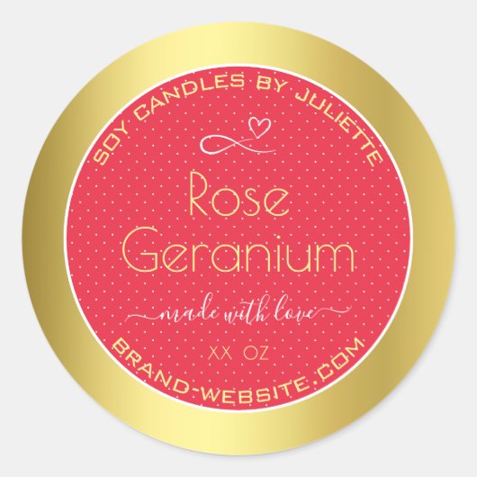 赤エレガント色と金ゴールド色の大豆キャンドル包装 ラウンドシール (正面)