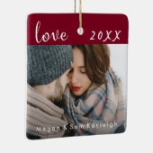 赤エレガント色恋愛写真と名前の付いたデート セラミックオーナメント (右)