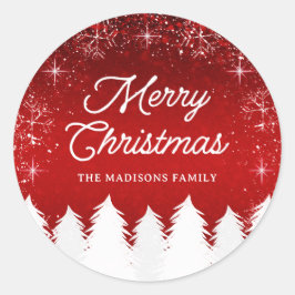 赤エレガント色 |木と雪の結晶クリスマスパーティー ラウンドシール