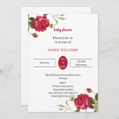 赤エレガント花カスタマイズ赤シャワー 招待状 (正面/裏面)