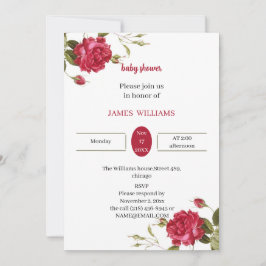 赤エレガント花カスタマイズ赤シャワー 招待状
