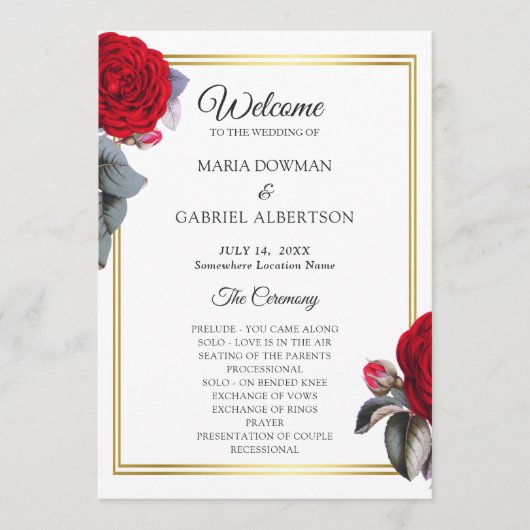 赤エレガント花バラ。ボタニッ結婚クス プログラム (正面)