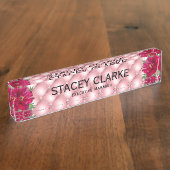 赤エレガント花ピンクのエグゼクティブマネージャ デスクネームプレート (側面)
