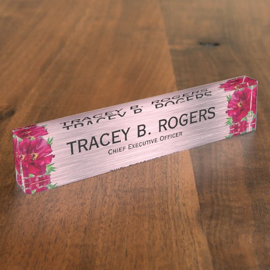 赤エレガント花ピンク最高財務責任者De デスクネームプレート (側面)
