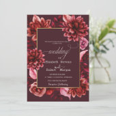 赤エレガント花枠結婚式招待状 招待状 (スタンド正面)