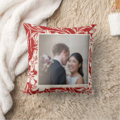 赤エレガント花柄カスタム写真 クッション (ブランケット)