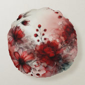 赤エレガント花穏かな抽象デザイン ラウンドクッション (裏面)