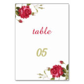 赤エレガント花結婚の テーブルナンバー (裏面)