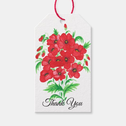 赤エレガント花花花花束有難う ギフトタグ (正面)