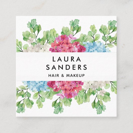 赤エレガント花髪&メイクアップ スクエア名刺 (正面)