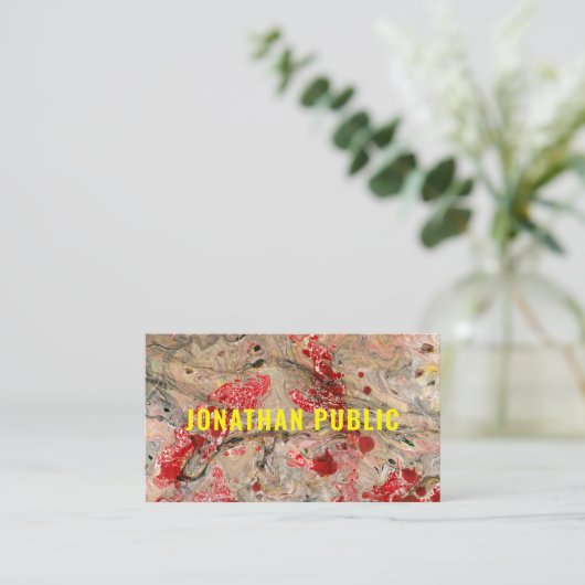 赤エレガント茶モダン抽象芸術テンプレート 名刺 (スタンド正面)