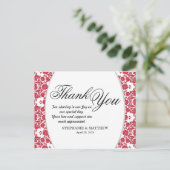 赤エレガント華美と白のダマスクのパターン ポストカード (スタンド正面)