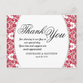 赤エレガント華美と白のダマスクのパターン ポストカード (正面)