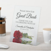 赤エレガント薔薇お願いGuest Book 台座サイン (インサイチュ)