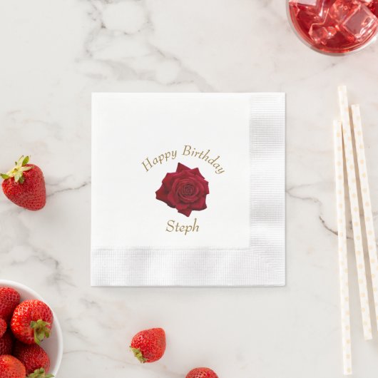 赤エレガント薔薇の誕生会 縁ありカクテルナプキン (インサイチュ)
