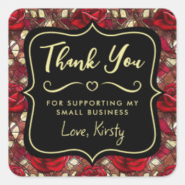 赤エレガント薔薇ステンドグラス小事業 スクエアシール