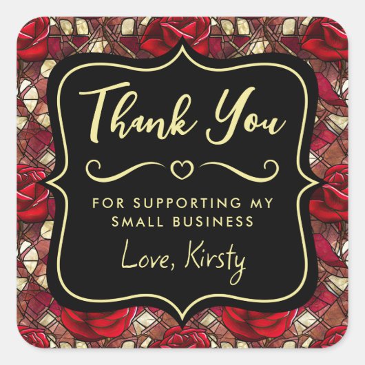 赤エレガント薔薇ステンドグラス小事業 スクエアシール (正面)