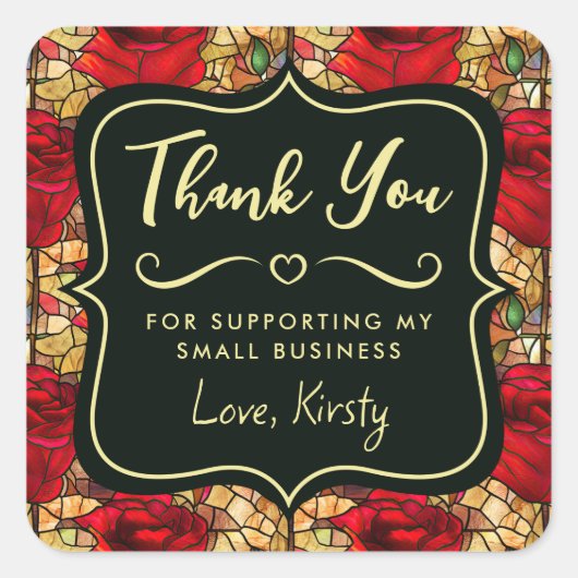 赤エレガント薔薇ステンドグラス小事業 スクエアシール (正面)