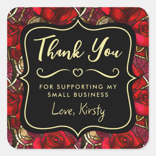 赤エレガント薔薇ステンドグラス小事業 スクエアシール (正面)