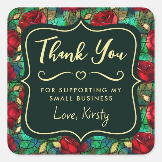 赤エレガント薔薇ステンドグラス小事業 スクエアシール (正面)