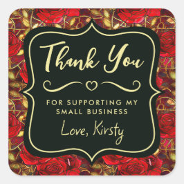 赤エレガント薔薇ステンドグラス小事業 スクエアシール