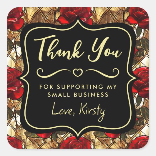 赤エレガント薔薇ステンドグラス小事業 スクエアシール (正面)