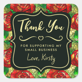 赤エレガント薔薇ステンドグラス小事業 スクエアシール