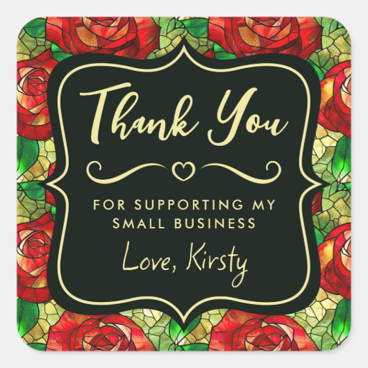 赤エレガント薔薇ステンドグラス小事業 スクエアシール (正面)