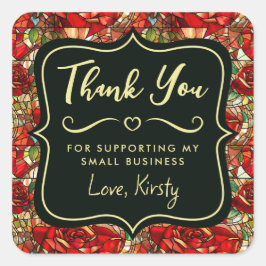 赤エレガント薔薇ステンドグラス小事業 スクエアシール