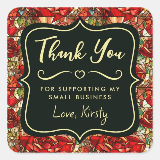 赤エレガント薔薇ステンドグラス小事業 スクエアシール (正面)