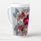 赤エレガント蘭の配置 カフェラテマグ (左アングル)