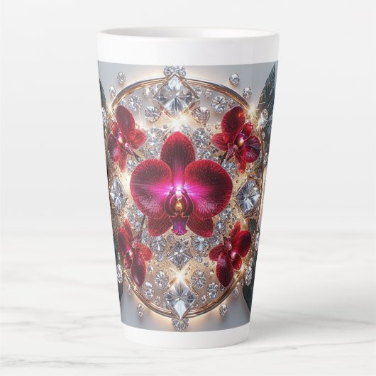 赤エレガント蘭の配置 カフェラテマグ (正面)