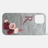 赤エレガント赤面バラとモノグラムの灰色 Case-Mate iPhoneケース (裏面 (横))