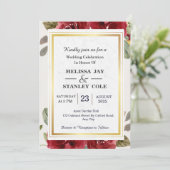 赤エレガント赤面ピンクフローラウォーター結婚カラー 招待状 (スタンド正面)