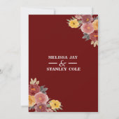 赤エレガント赤面ピンクフローラウォーター結婚カラー 招待状 (裏面)