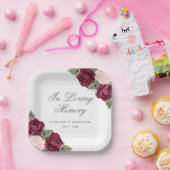 赤エレガント赤面ピンクフローラ追悼式 ペーパープレート (パーティー)