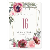 赤エレガント赤面ブルゴーニュバラ結婚フローラ テーブルナンバー (裏面)