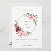 赤エレガント赤面ブルゴーニュフローラ結婚式の招待 サンキューカード (正面/裏面)