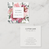 赤エレガント赤面ブルゴーニュ水彩バラフローラ スクエア名刺 (正面/裏面)